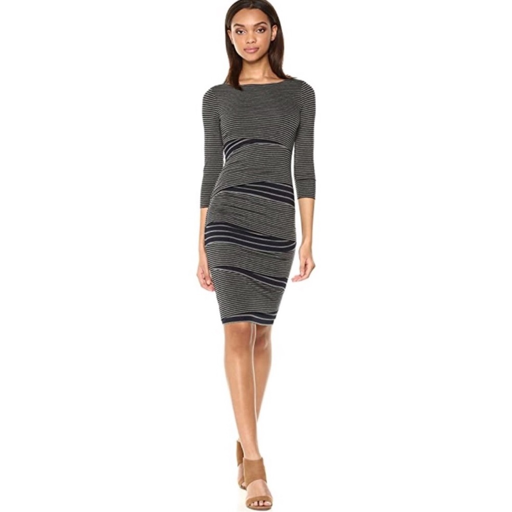 ANTHROPOLOGIE / BAILEY 44 Blue Striped Tiered Layer Bodycon Midi Dress - Sz XS